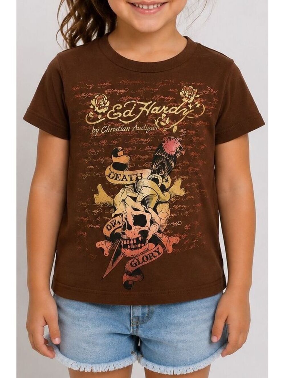 Vintage Ed Hardy Christian Audigier Skull Eagle Graphic T-Shirt Kids 5/6 USA